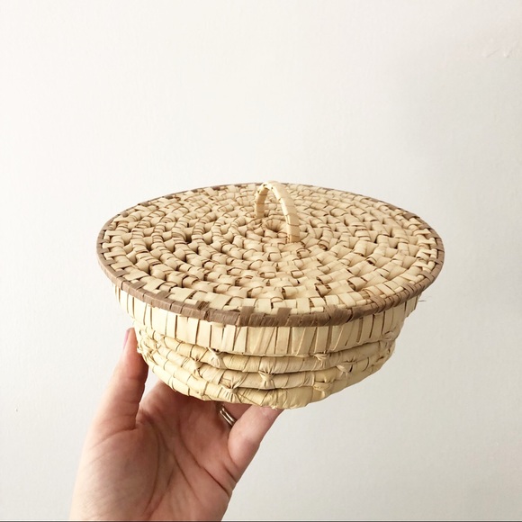 Vintage Coiled Basket With Lid Boho Decor
